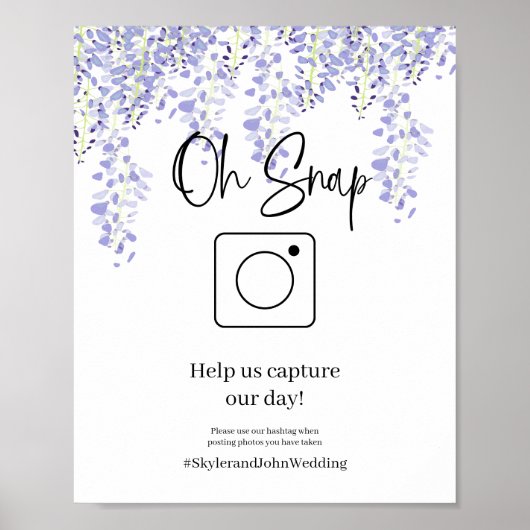 Oh Snap Wedding Hashtag Poster Wisteria (Vorne)