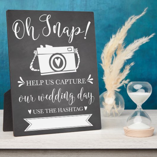 Oh Snap Wedding Hashtag Sign Fotoplatte (Seite)