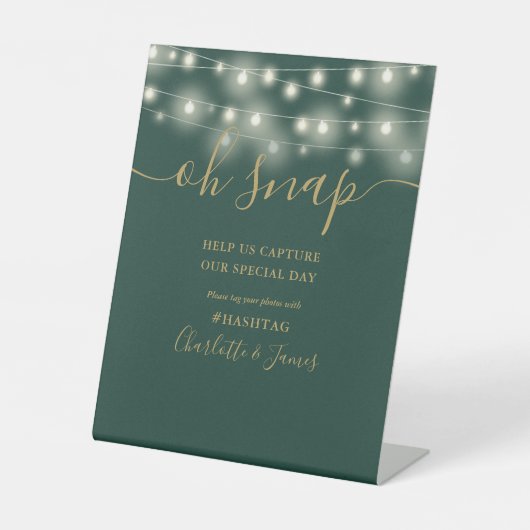 Oh Snap Wedding String leuchtet grün und Gold Sockelschild (Vorderseite)