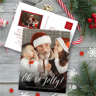 Oh So Jolly Simple Script Modernes Weihnachts-Foto Feiertagspostkarte
