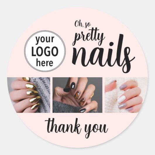 Oh So Pretty Nail Artist Pink Script Logo Photo Runder Aufkleber (Vorderseite)