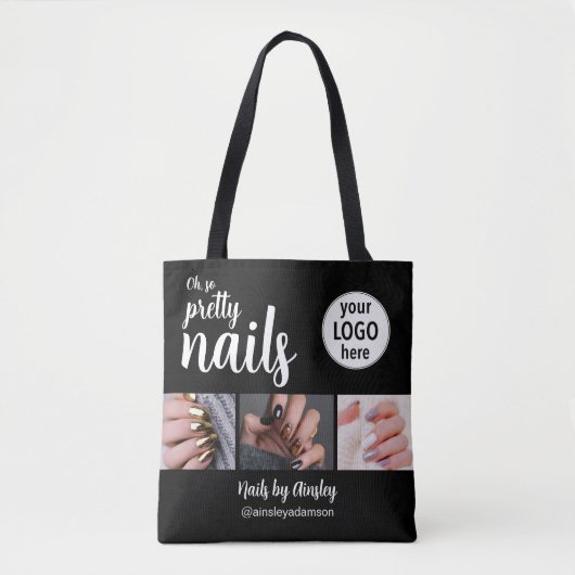 Oh So Pretty Nail Artist Script Logo 3 Foto Schwar Tasche (Vorderseite)