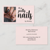 Oh So Pretty Nail Artist Script Photo Pink Visitenkarte (Vorne/Hinten)