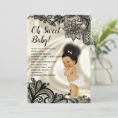Oh Sweet Baby Girl Shower Afro Bun Puff Einladung (Stehend Vorderseite)