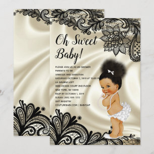 Oh Sweet Baby Girl Shower Afro Bun Puff Einladung