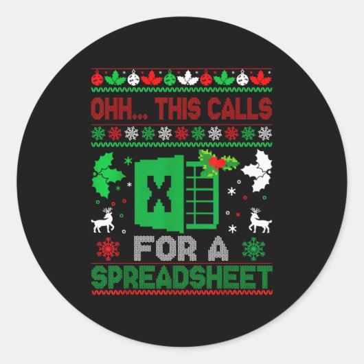 Oh This Calls For A Spreadsheet Christmas Sweater Runder Aufkleber (Vorderseite)