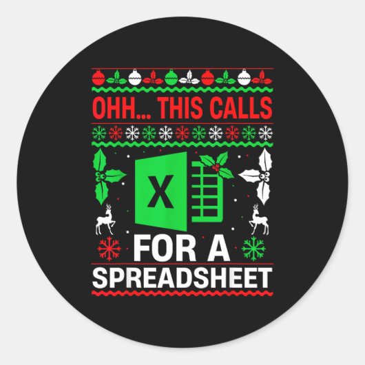 Oh This Calls For A Spreadsheet Christmas Sweater Runder Aufkleber (Vorderseite)
