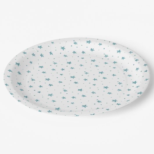 Oh, was die blauen Glitzer-Stars Schneeflocken zum Pappteller (Schrägansicht)