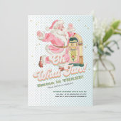 Oh, was Fun Blue Retro Santa Themed Girl Geburtsta Einladung (Stehend Vorderseite)