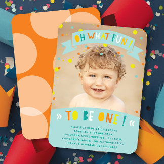 Oh, was Fun Confetti erste Geburtstagsparty einlad Einladung