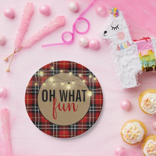 OH WAS FUN Schwarz/Rot Karierte Papierplatte Pappteller (Party)