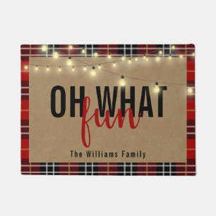 OH WAS FUN Typografie rot und schwarz Karierte Ang Fußmatte