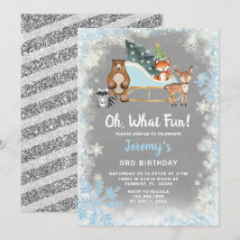 Oh, was Fun Woodland Animal Snowflakes Sleigh Einladung