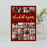 Oh, was für ein Jahr Weihnachten Foto Folien Feiertagskarte<br><div class="desc">Moderne Weihnachtskarte mit weißem Hintergrund,  16 Foto Collage Ihrer wertvollen Erinnerungen,  das Sprichwort 'oh was a year' in echter Goldfolie,  Schneeflocken,  Ihren Namen und das Jahr.</div>