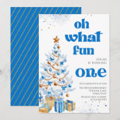 Oh was für ein Spaß Blauer Baum Weihnachten Geburt Einladung (Vorne/Hinten)