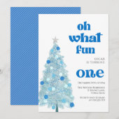 Oh was für ein Spaß Blauer Baum Weihnachten Junge Einladung (Vorne/Hinten)