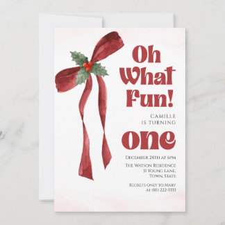 Oh was für ein Spaß Bow Weihnachten Mädchen Geburt Einladung