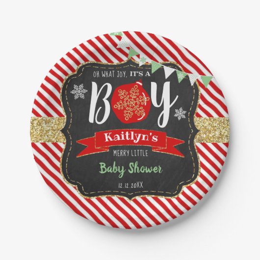 "Oh, was für eine Freude, das ist ein Junge!" Weih Pappteller (Vorderseite)