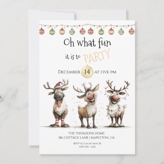Oh, was lustige niedliche Rentierferien Party Einladung (Vorderseite)