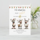 Oh, was lustige niedliche Rentierferien Party Einladung (Stehend Vorderseite)