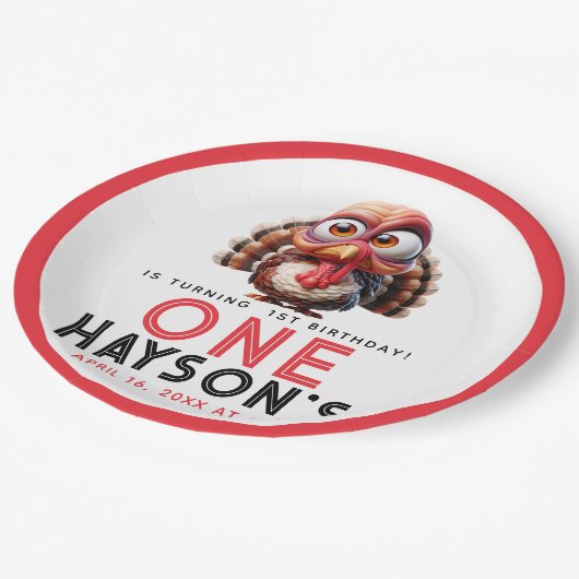 Oh, was macht Spaß Karikaturen Türkei 1. Geburtsta Pappteller (Schrägansicht)