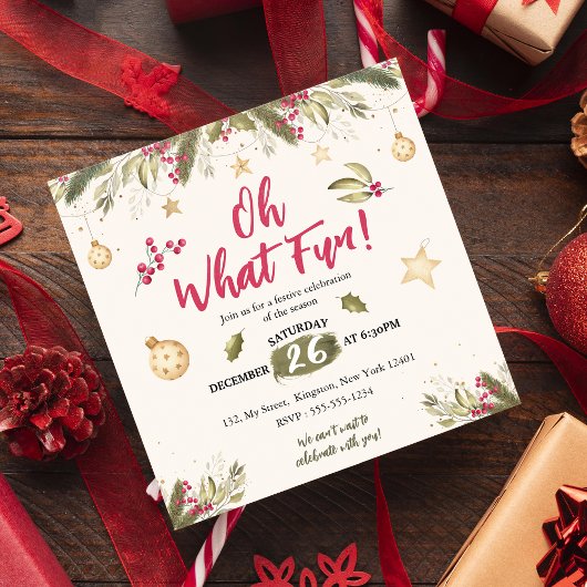 Oh, was Spaß! Aquarell und Natur Weihnachten Party Einladung