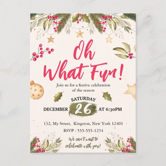 Oh, was Spaß! Aquarell und Natur Weihnachten Party Einladungspostkarte (Vorderseite)