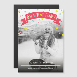 Oh, was Spaß Banner farbenfrohe Confetti Dots Foto Magnetkarte