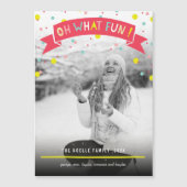 Oh, was Spaß Banner farbenfrohe Confetti Dots Foto Magnetkarte (Vorderseite)