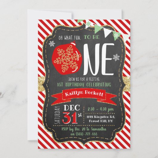 Oh, was Spaß, eins zu sein! Weihnachten 1. Geburts Einladung (Vorderseite)