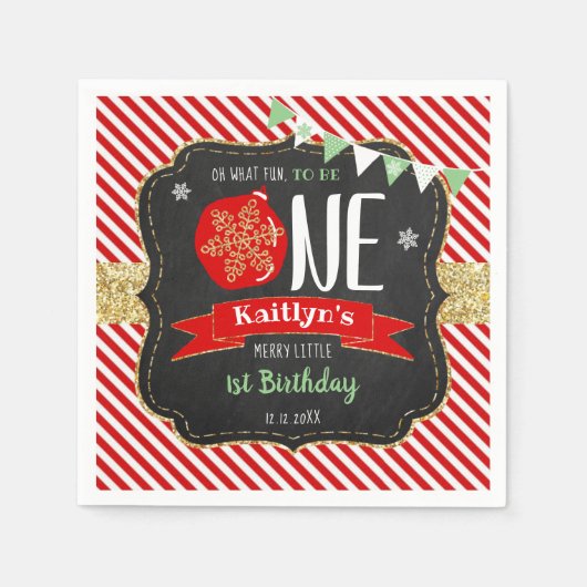 Oh, was Spaß, eins zu sein! Weihnachten 1. Geburts Serviette (Vorderseite)