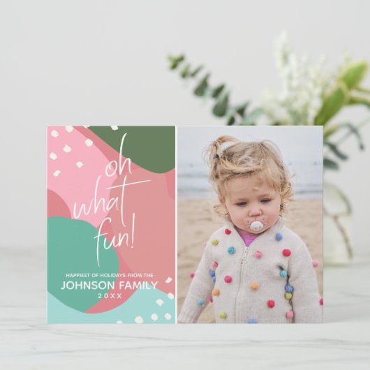Oh, was Spaß farbenfrohe Mod Abstrakte Weihnachtsk Einladung (Stehend Vorderseite)