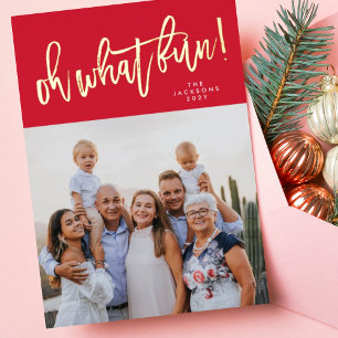 Oh, was Spaß GOLD gepresstes Weihnachts-Rotes Foto Folien Feiertagskarte