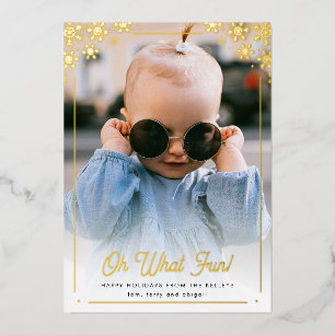 Oh, was Spaß Gold Snowflake Vertikales Foto Folien Feiertagskarte