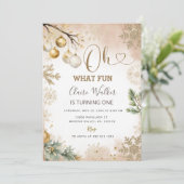 Oh, was Spaß Gold Snowflakes Weihnachten 1. Geburt Einladung (Stehend Vorderseite)