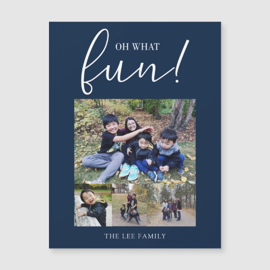 Oh, was Spaß Holiday Foto Modernes Blue Weihnachte Magnetkarte (Vorderseite)