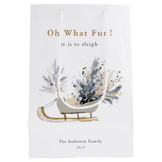 Oh, was Spaß Moderner Winter Schlitten Blumenweihn Mittlere Geschenktüte (Rückseite)
