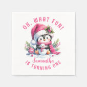 Oh, was Spaß Niedliche Pinguin Winter Girl 1. Gebu Serviette (Vorderseite)