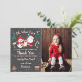 Oh, was Spaß Pink Black Christmas Party Foto Dankeskarte (Stehend Vorderseite)