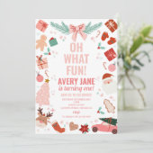 Oh, was Spaß Pink Weihnachten 1. Geburtstag Einladung (Stehend Vorderseite)