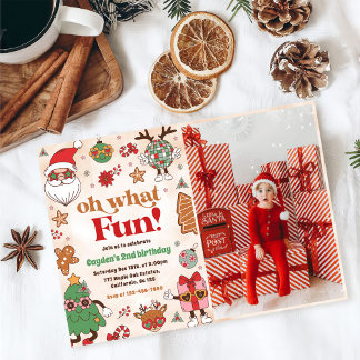 Oh, was Spaß Retro Weihnachten 2. Geburtstag Foto Einladung