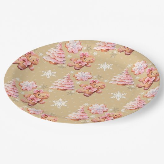 Oh, was Spaß rosa Lebkuchen Mann rosa Weihnachten Pappteller (Schrägansicht)