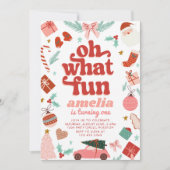 Oh, was Spaß rot und rosa Weihnachten ersten Gebur Einladung (Vorderseite)