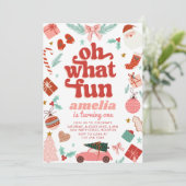 Oh, was Spaß rot und rosa Weihnachten ersten Gebur Einladung (Stehend Vorderseite)