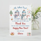 Oh, was Spaß Schnee Weihnachten Party Vielen Dank Einladung (Stehend Vorderseite)