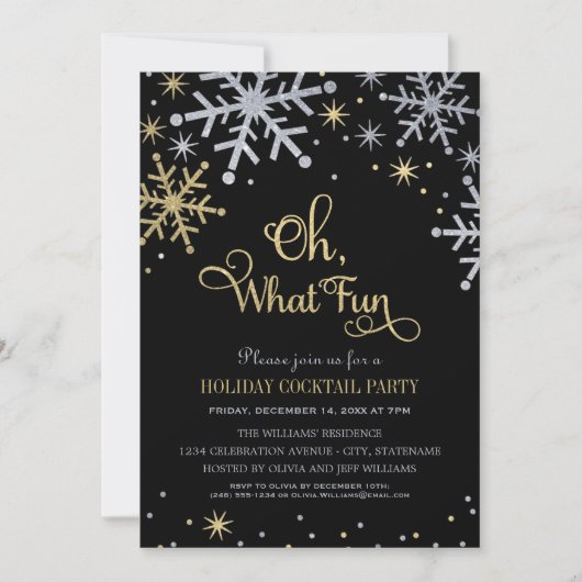 Oh, was Spaß Silver Gold Snowflakes Holiday Party Einladung (Vorderseite)
