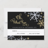 Oh, was Spaß Silver Gold Snowflakes Urlaub RSVP Karte (Vorderseite)