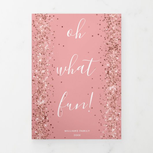 Oh, was Spaß Sprichwort Rosa Glitzer Dreifach Gefaltete Urlaubskarte (Cover)
