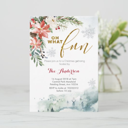 Oh, was Spaß Weihnachten Blumen Einladung (Stehend Vorderseite)
