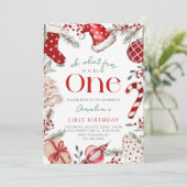 Oh, was Spaß Weihnachten ersten Geburtstag Einladung (Stehend Vorderseite)